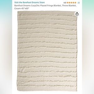 Barefoot Dreams CozyChic Placed Fringe Blanket, Throw Blanket, Cream-45”x60”